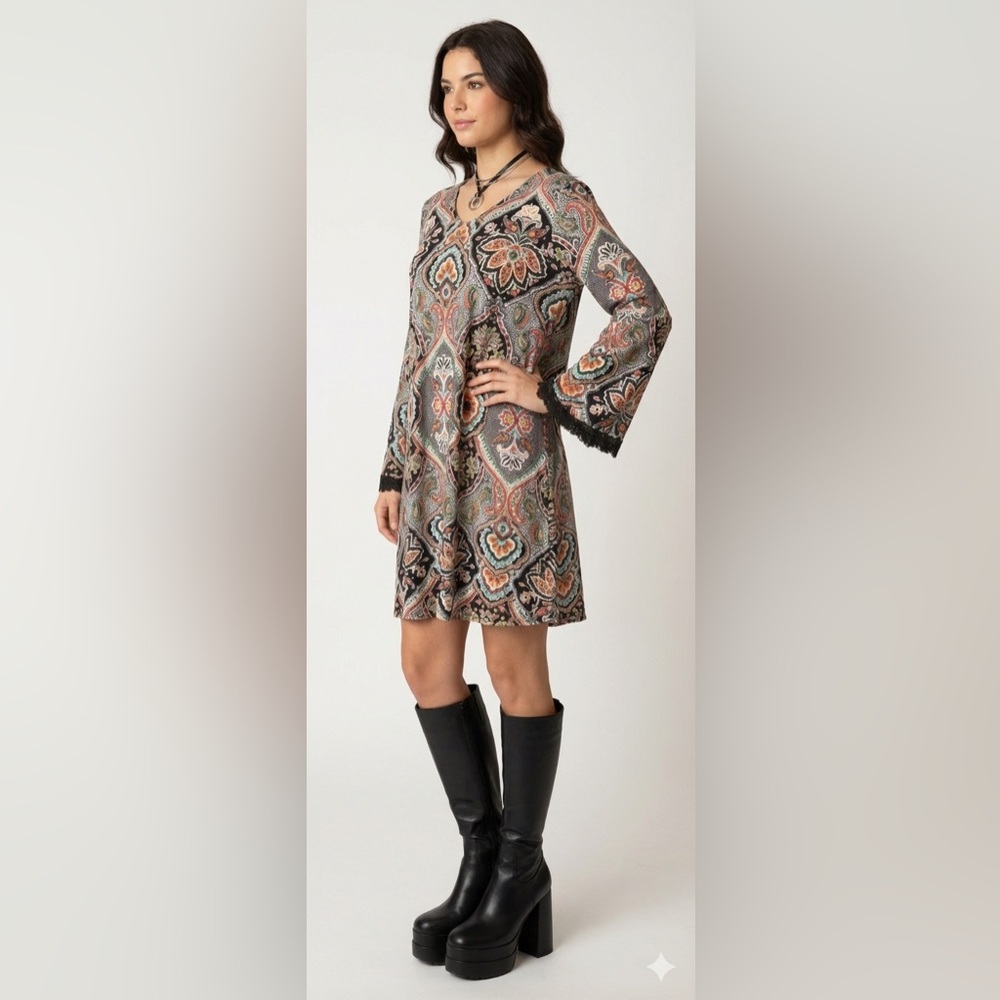 MSK Multicolor Paisley Bell Sleeved Dress L